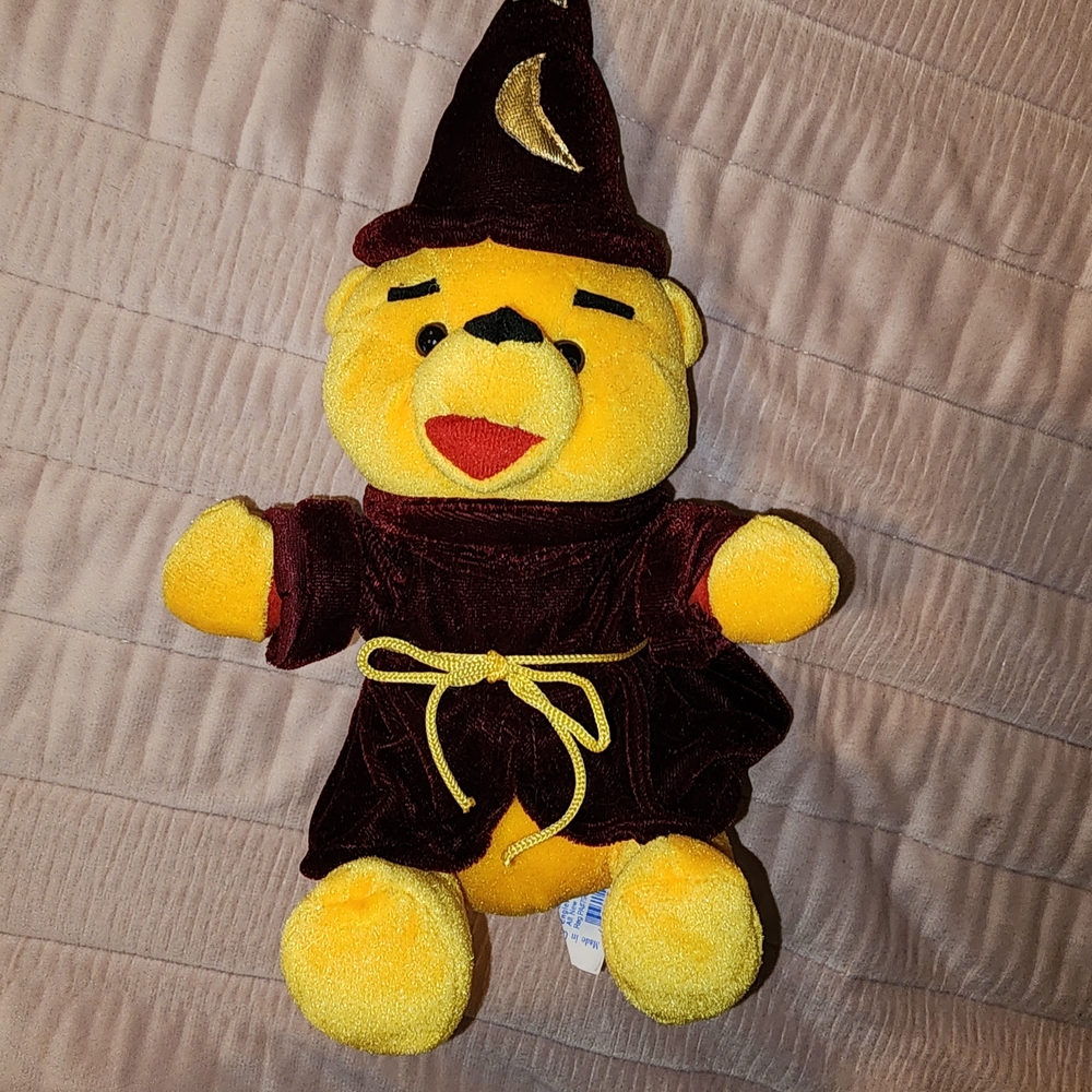 Whimsical Yellow and Brown Wizard Bear Plush Toy